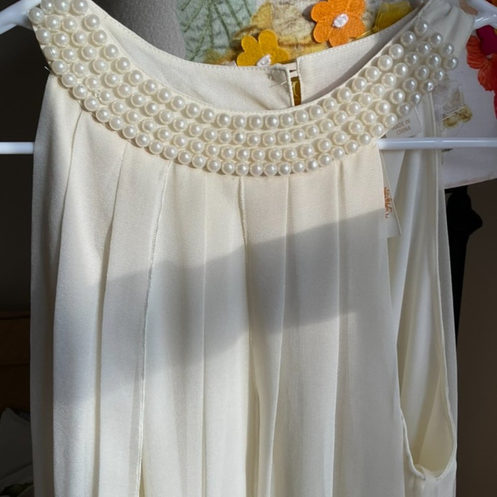 Pearl-neck pleated high-neck ADIVA women tank